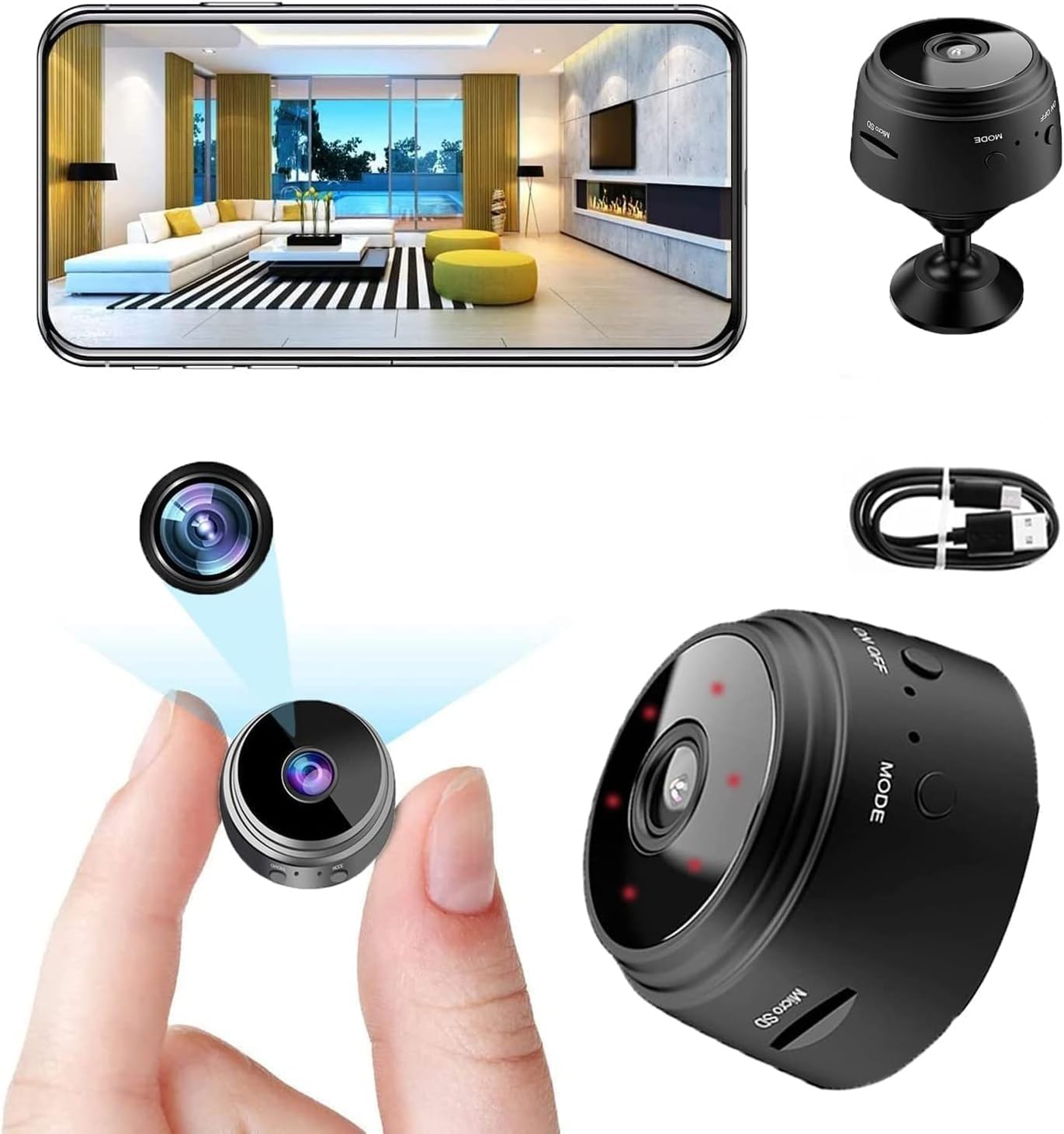 MINI CAMARA A9 1080p Inalámbrica Wifi Smart Home Vigilancia (200 UND X CAJA)