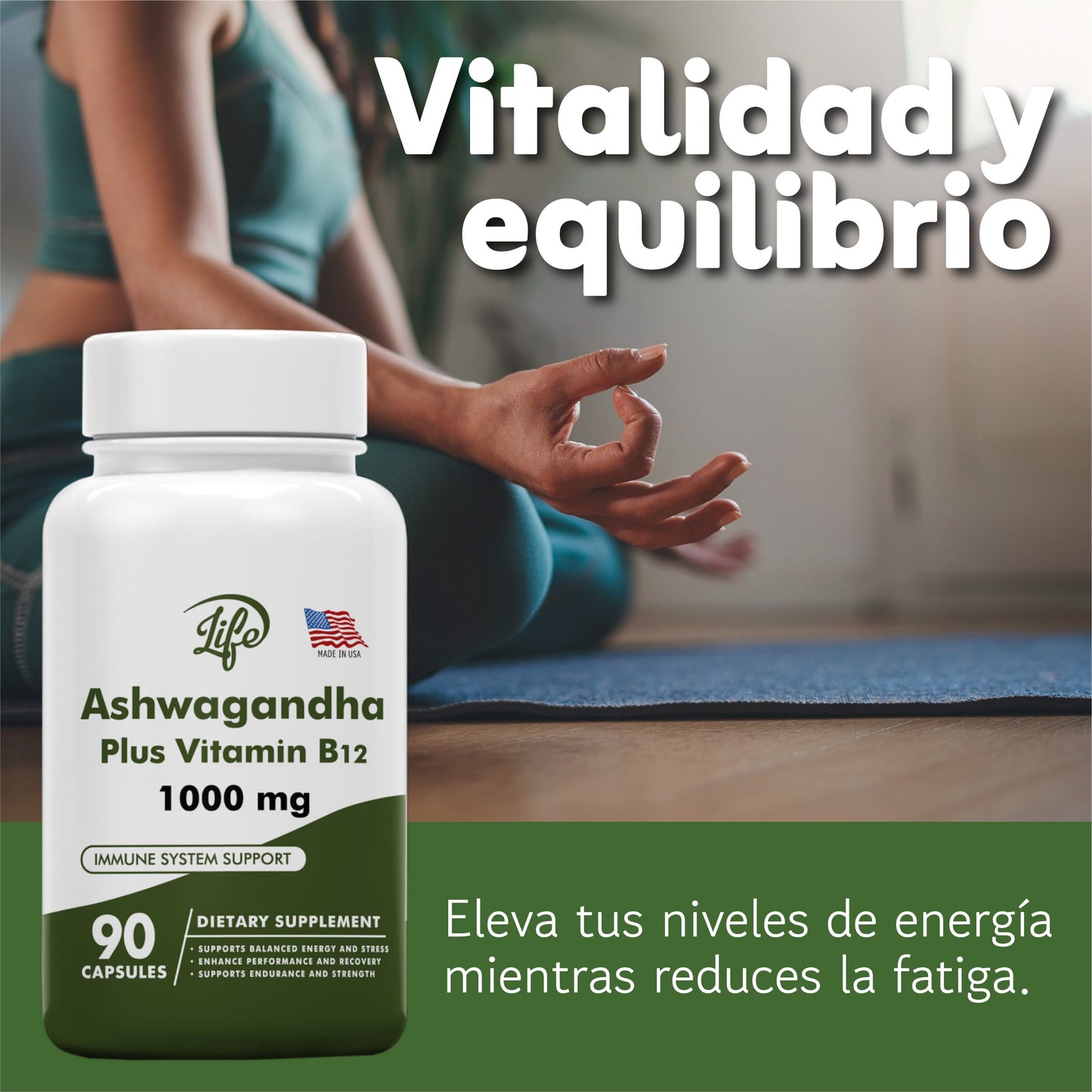 ASHAWAGANDA (GINSENG INDIO) + B12 X 90 CAPSULAS