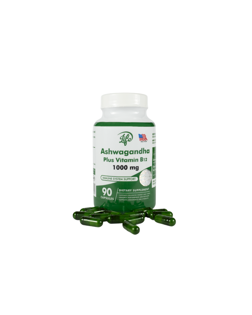 ASHAWAGANDA (GINSENG INDIO) + B12 X 90 CAPSULAS