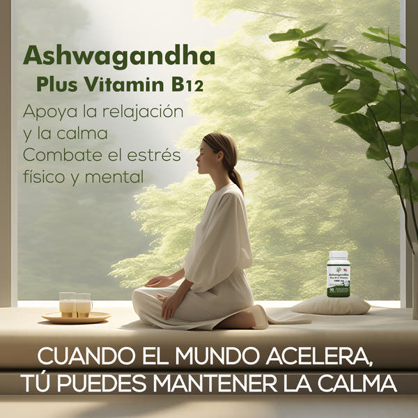 ASHAWAGANDA (GINSENG INDIO) + B12 X 90 CAPSULAS