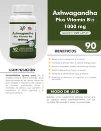 ASHAWAGANDA (GINSENG INDIO) + B12 X 90 CAPSULAS