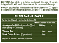 ASHAWAGANDA (GINSENG INDIO) + B12 X 90 CAPSULAS